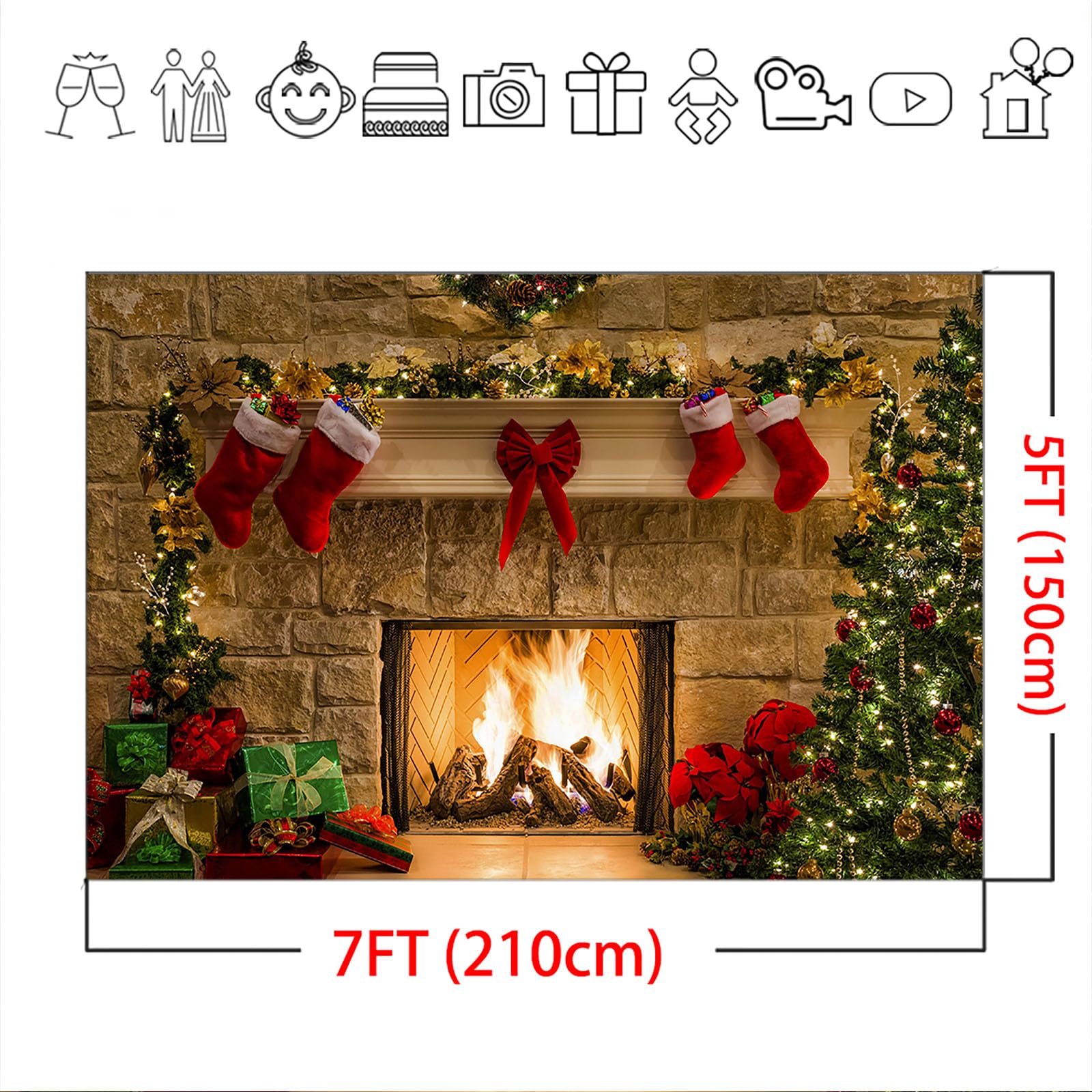 Weihnachts-Kamin-Hintergrund Aus Vinyl – Perfekte Fotodeko Für Weihnachten & Partys