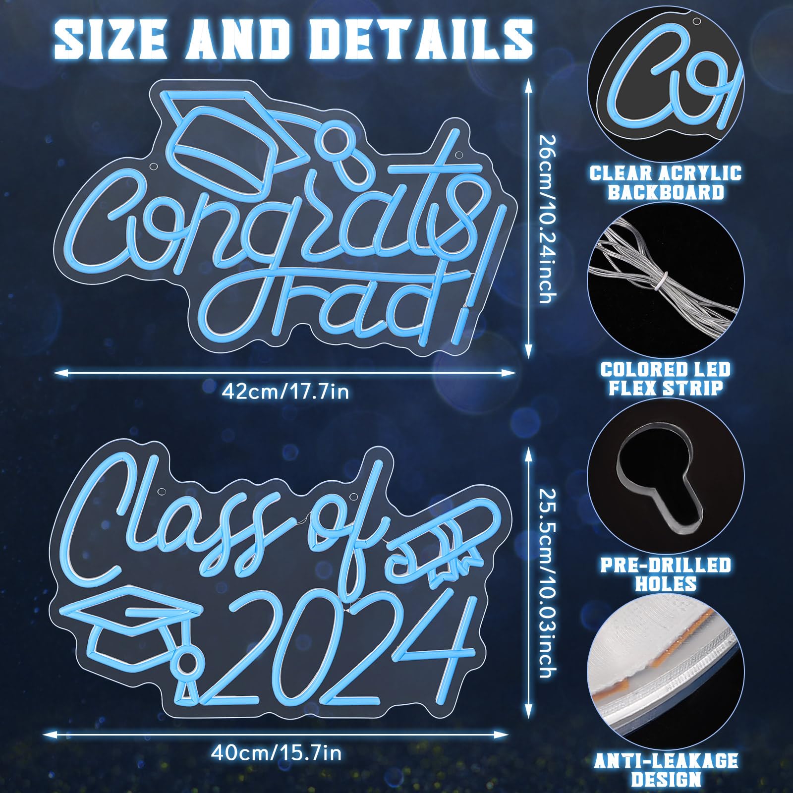 Snapklik.com : 2 Pcs Congrats Grad Neon Sign 16.5 X 10.2 Inch ...