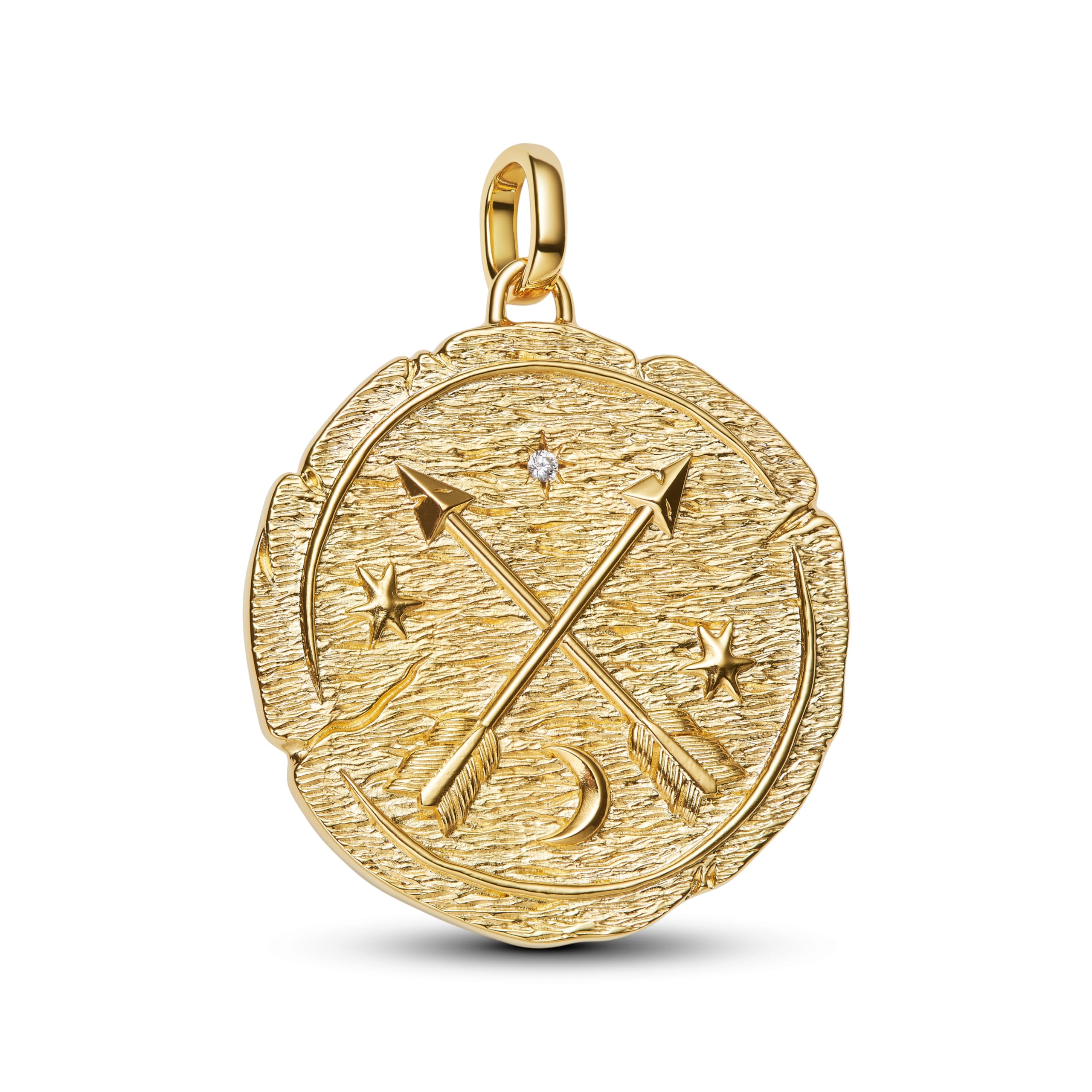 PANDORA ME Gekreuzte Pfeile Großes Medaillon-Charm aus Sterling Silber mit 14K vergoldeter Metalllegierung, Zirkonia, Kompatibel Me und Moments, 764084C01