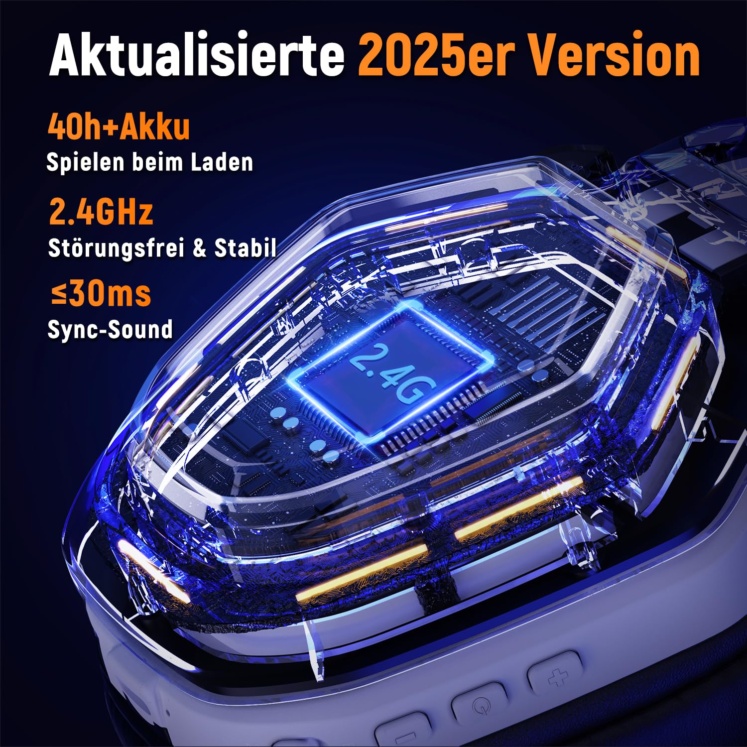 Ozeino OW810 Gaming Headset 40h Akku 2.4GHz+BT 7.1 Surround Sound Wireless Headset Mit Mikrofon für PS5/PS4/Switch Mac Kristallweiß