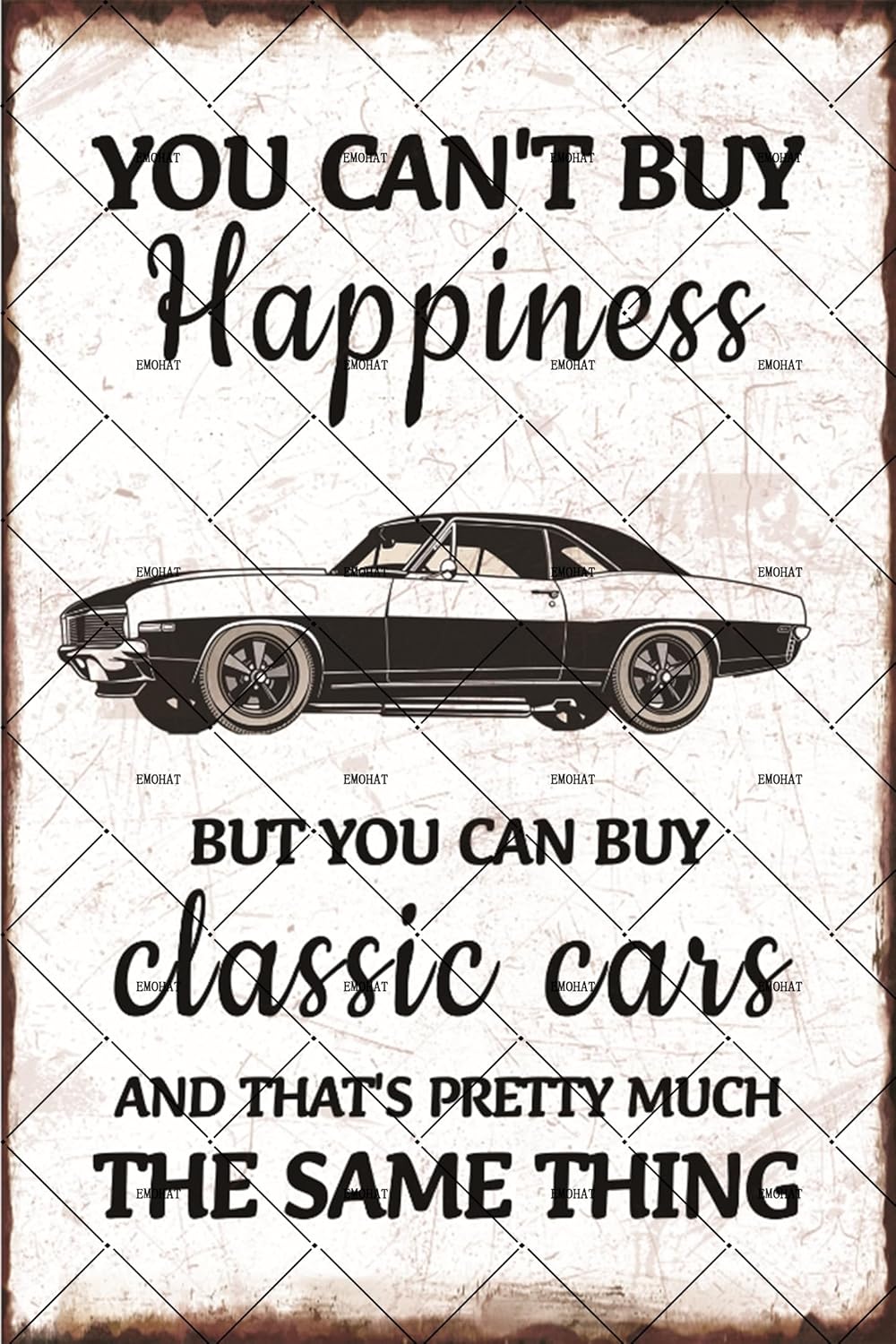 EMOHAT Letrero de metal vintage con texto en inglés «You Can’t Buy Happiness But You Can Buy a Classic Cars Funny Garage Metal Sign Home Bedroom Bar