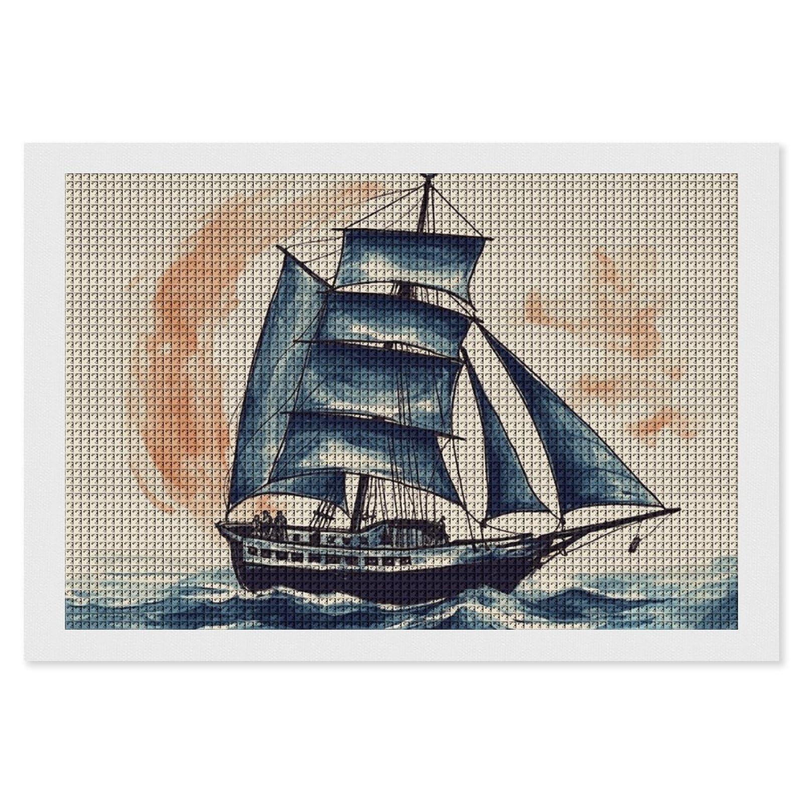 Diamond Painting Kits for Adults - DIY Diamond Art Kits for Beginners - Full 5D Paint Drill Diamond Dots Paintings- Nautical Sailboat Diamonds Pictures Gem Art and Craft Wall Decor 8"x12"