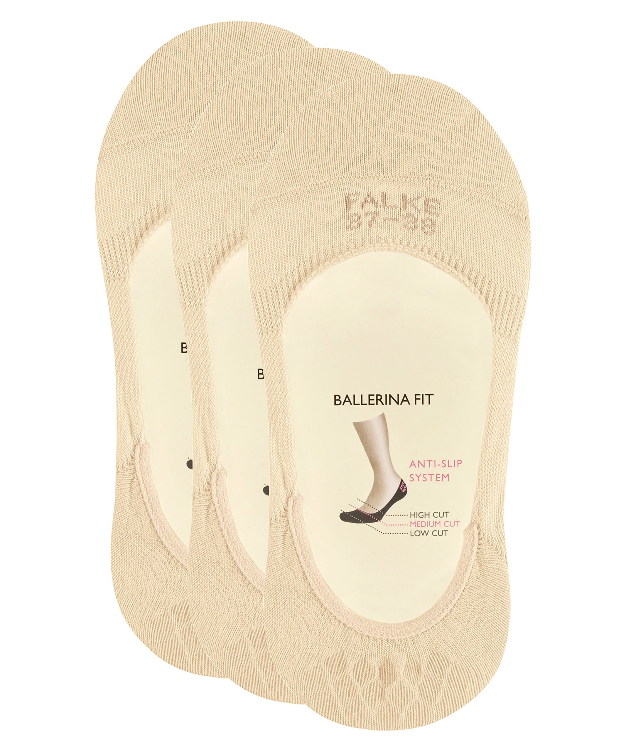 FALKE mujer Invisible Step Medium Cut 3-Pack calcetines invisibles transpirable sostenible algodón no-show sistema antideslizante invisible en la zona del talón no resbala en los zapatos 3 pares | con sistema anti deslizamiento