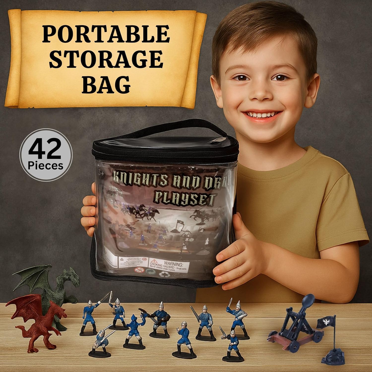 Liberty Imports Medieval Knights and Dragons Figures Playset – 42 Plastic Fantasy Soldier Figurines and Accessories Toys for Toddlers, Kids Imaginary Play Battles