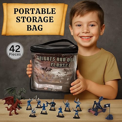 Miniatura 7 de Liberty Imports Medieval Knights and Dragons Figures Playset – 42 Plastic Fantasy Soldier Figurines and Accessories Toys for Toddlers, Kids