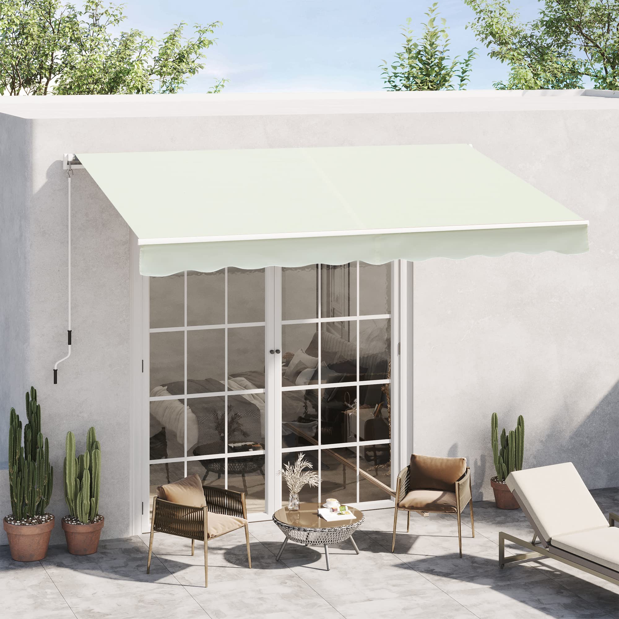 Outsunny Tenda da Sole Avvolgibile a Caduta Manuale 295x245cm Bianco Alluminio Poliestere Anti-UV