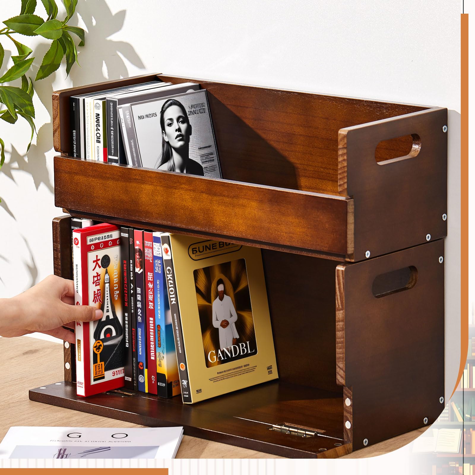 CroBlissful DVD- und CD-Aufbewahrungsbox aus Holz, Kassettenständer mit Tragegriff, Organizer-Regal für Filmhüllen, jede kann bis zu 36 CDs und 26 DVDs aufbewahren (braun)