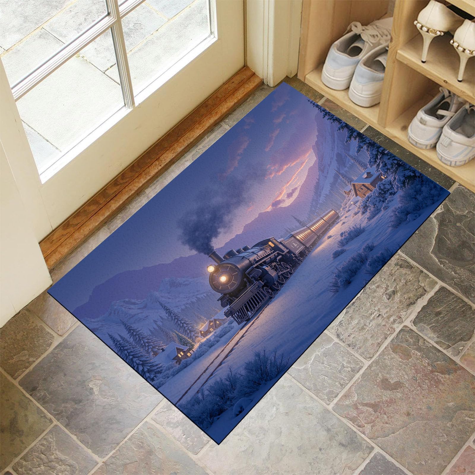 Tapis d'entrée train à vapeur vintage lavable pour sol propre et sec