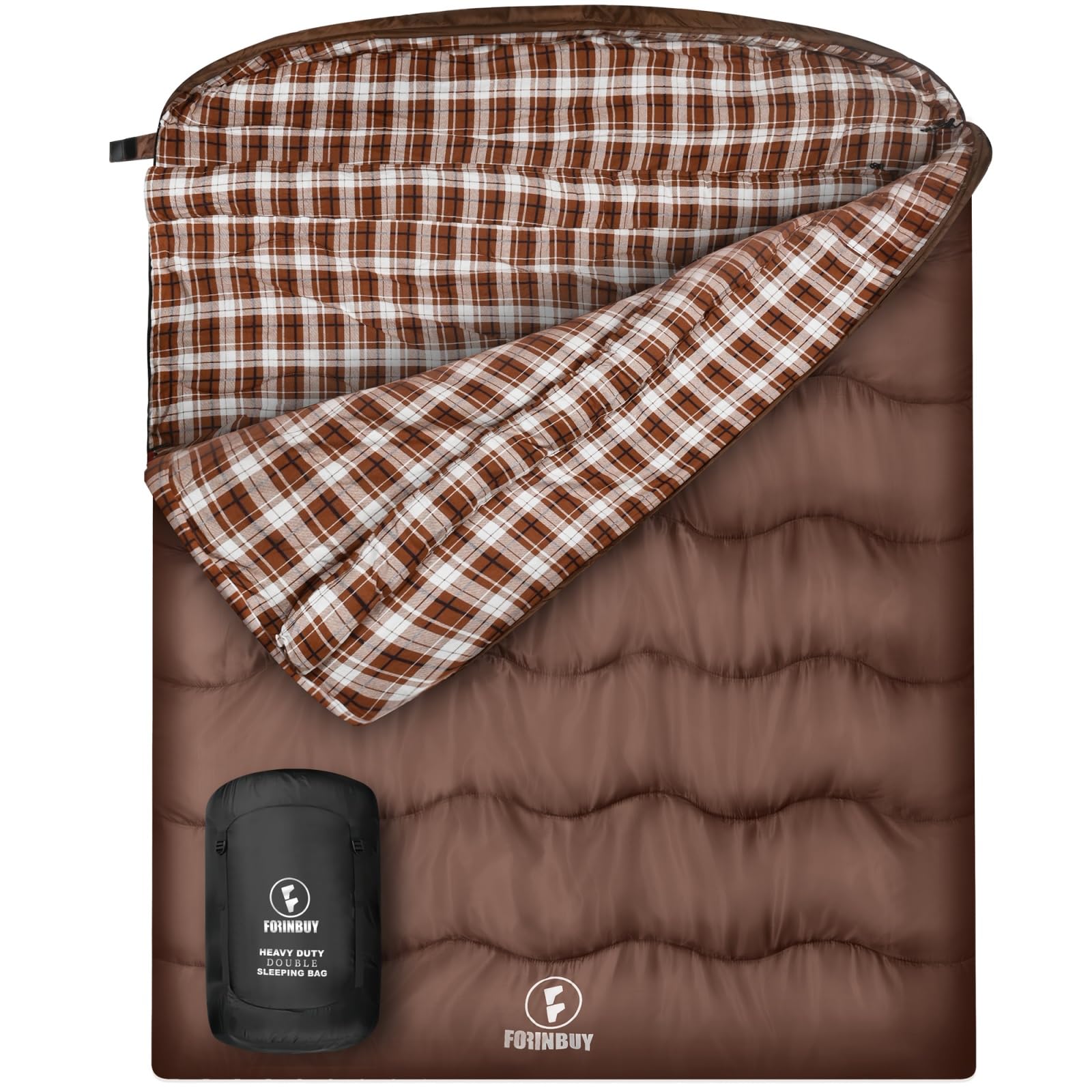 FORINBUY Winter 0°C Double Sleeping Bag for Adults, Queen Size 2 Person Sleeping Bag with 100% Cotton Flannel Lining, Waterproof And Warm for Camping, Truck,Tent or camper van in Cold Weather