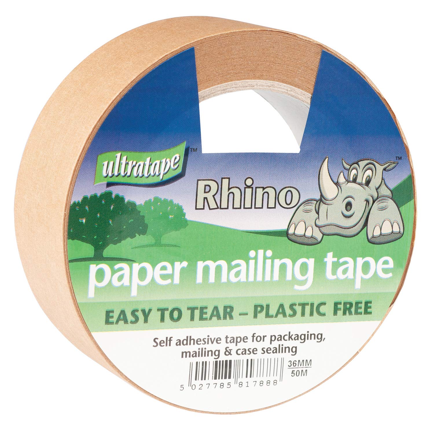 Ultratape Paper Mailing Tape, Easy Tear & Plastic Free 50, Brown, 36mm x 50m