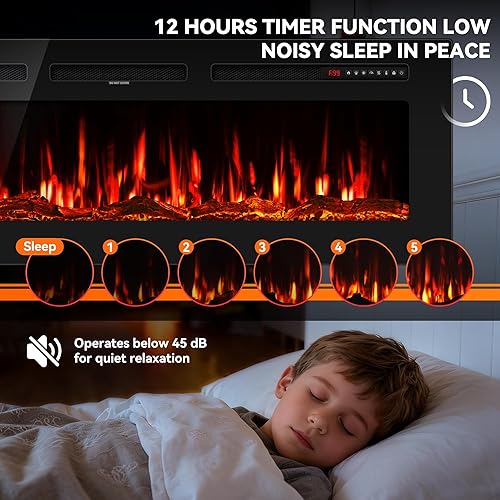 Miniatura 5 de Manastin Chimenea eléctrica de 60 pulgadas empotrada en la pared y montada en la pared con control remoto, calentador de chimenea de 1500750 W