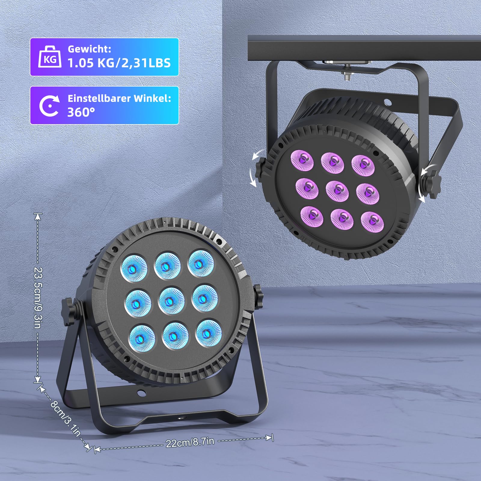 4PCS Starlitflow 60W LED Par Projecteur,9 x 6W RGBW LED Éclairage De Scène Avec DMX512,Projecteur Par Avec Télécommande Pour DJ Décoration De Fête Mariage Club Halloween Noël