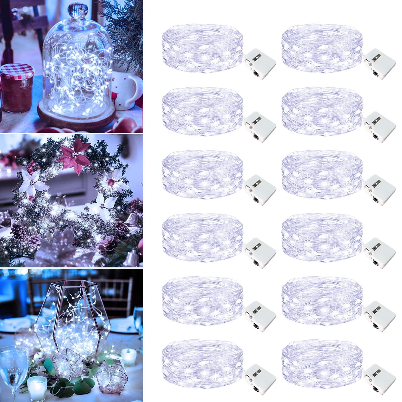 12 Pack Fairy Lights Battery Operated - 7ft 20 Led Twinkle Lights 3 Modes, Bulk Mini String Lights Waterproof for Mason Jars Vases DIY Party Wedding Decoration Christmas -Cool White
