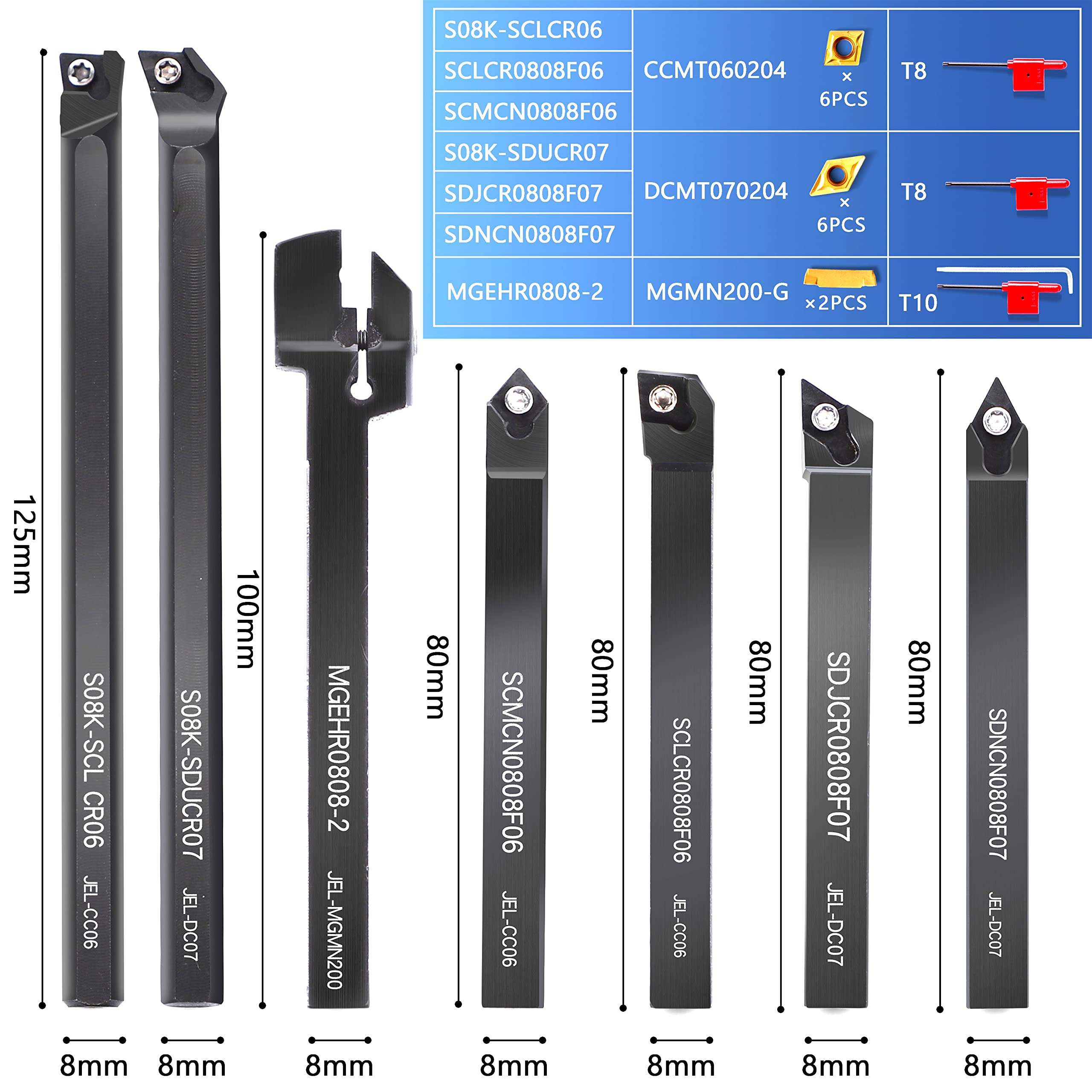 Lot de 21 outils de tournage de tour – Outils de coupe de tour en métal 7 pièces de 1,9 cm + 14 inserts en carbure indexables dorés pour outils de tour