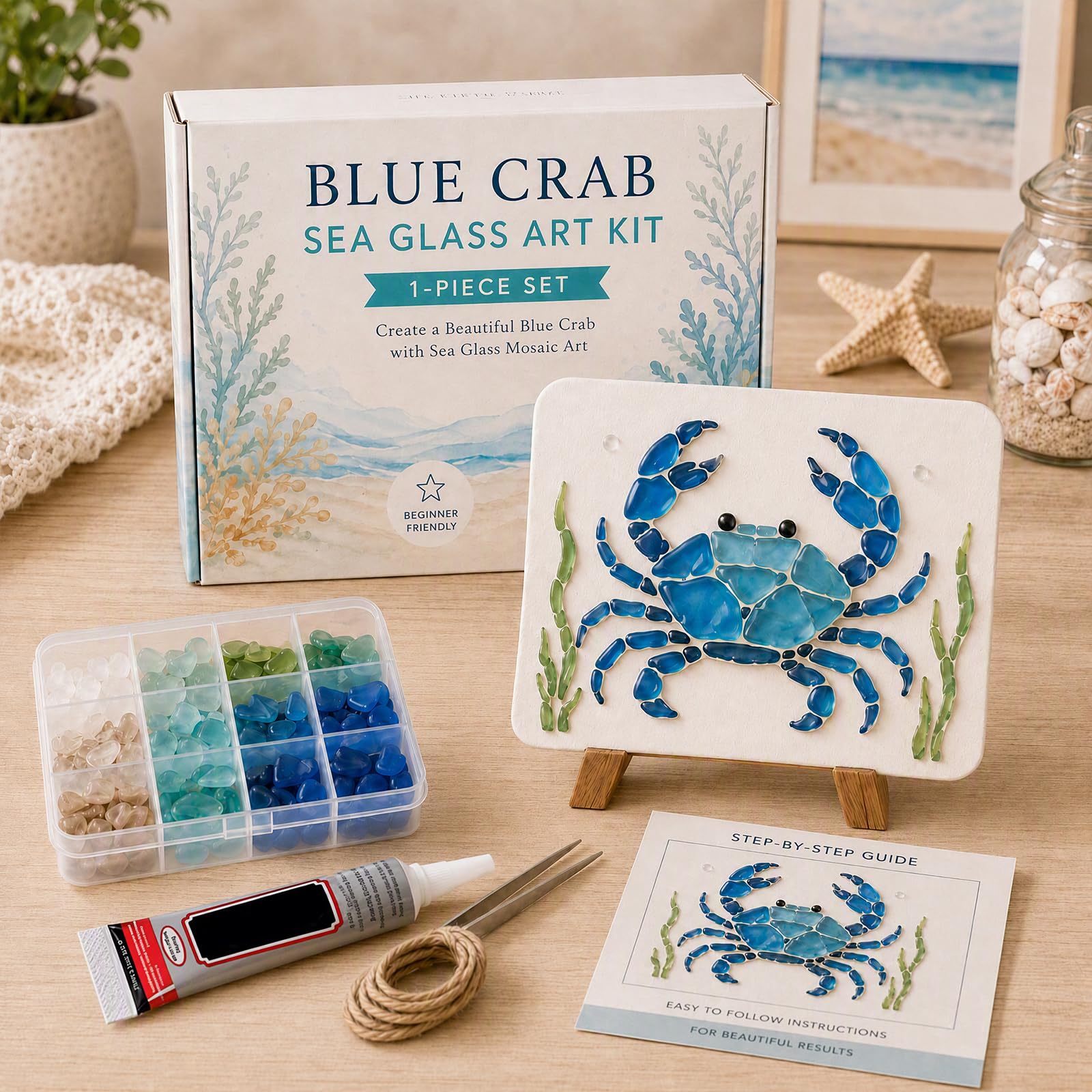 ByteCraft DIY Sea Glass Mosaic Art Kit, Sea Glass Art Kit, DIY Beautiful Ocean & Garden Inspired Artwork with Colorful Glass Pieces, Coastal Home Decor & Creative Handmade Gift Adults