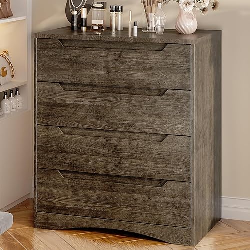 Miniatura 10 de Gizoon Cómoda de 4 cajones con almacenamiento cómoda de madera con asas recortadas cómoda moderna para armario para sala de estar dormitorio pasillo