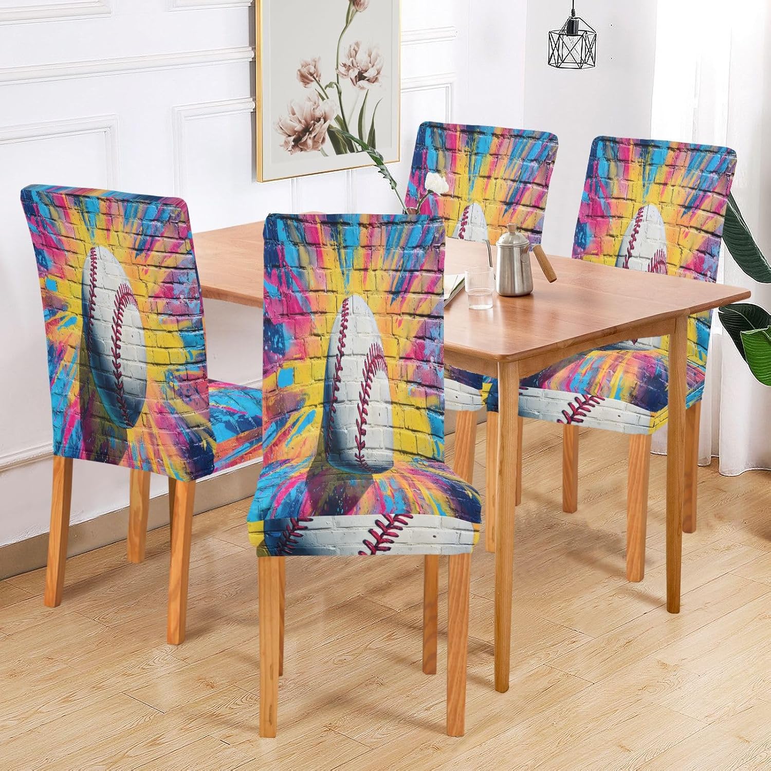 ALAZA Chair Covers for Dining Room, Watercolor Baseball Stretch Chair Cover Sets Chair Protector Removable Washable for Ktichen Restaurant Hotel