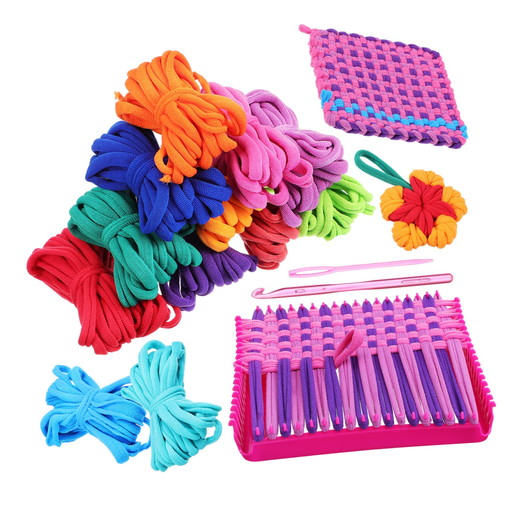SEWACC Knitting Set for Boys and Girls 1 Set Weaving Loom Loops Pot Holder Loom Kit Craft Loop Refills for DIY Crafts