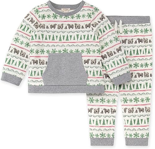 Burt's Bees Baby Baby Boys' Long Sleeve Center Pocket Tee and Tie-Up Pant Set