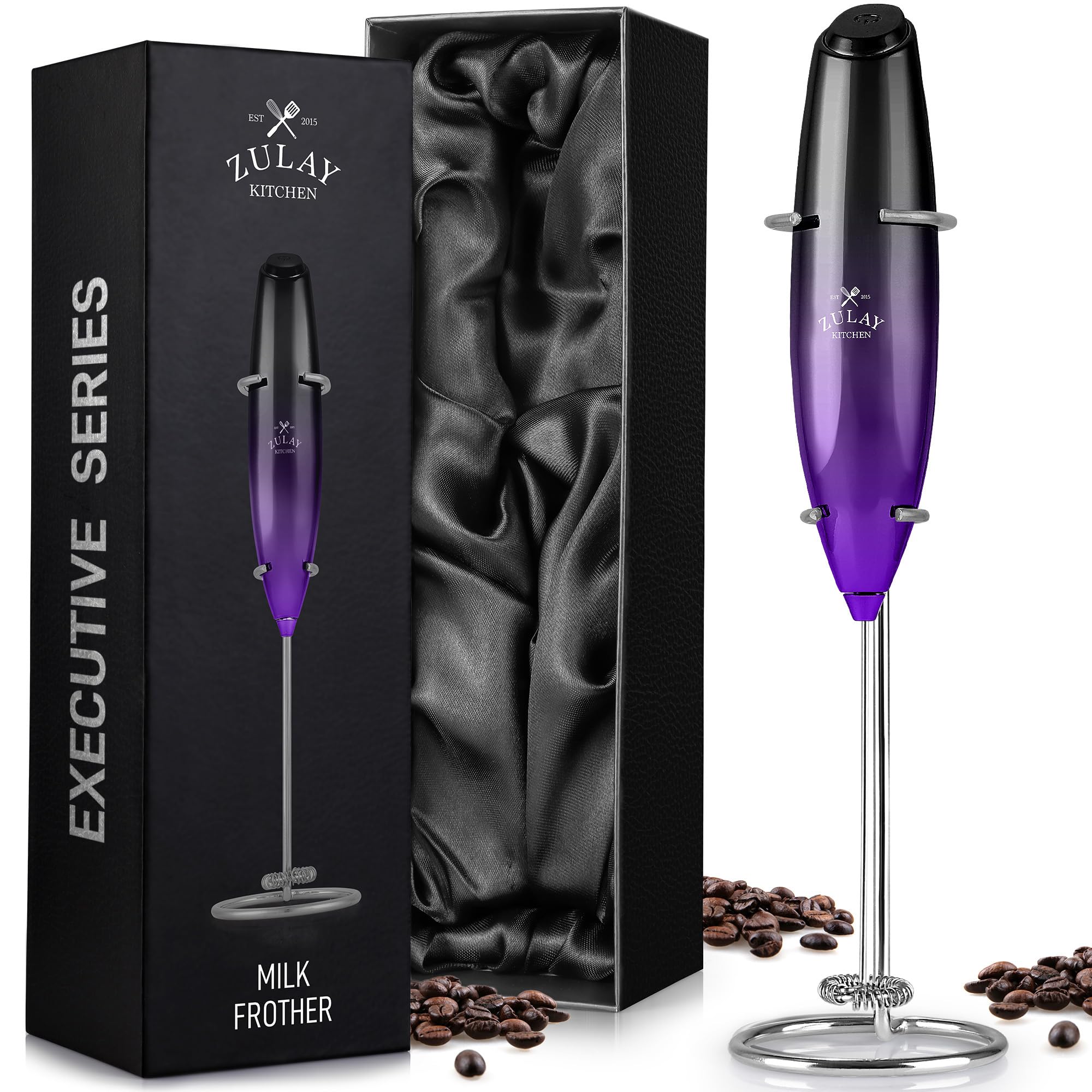 Zulay Kitchen Executive Series Luxury Gift Milk Frother – Handheld Electric Foam Maker for Coffee, Lattes &amp; Hot Chocolate – Deluxe Finish, Great Gift for Coffee Lovers