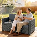 Outsunny 2 Seater Outdoor Sofa, Deep Seat PE Wicker Patio Couch with Cushions and Wide Armrests, Small Garden Furniture Loveseat for Balcony, Backyard, Dark Grey