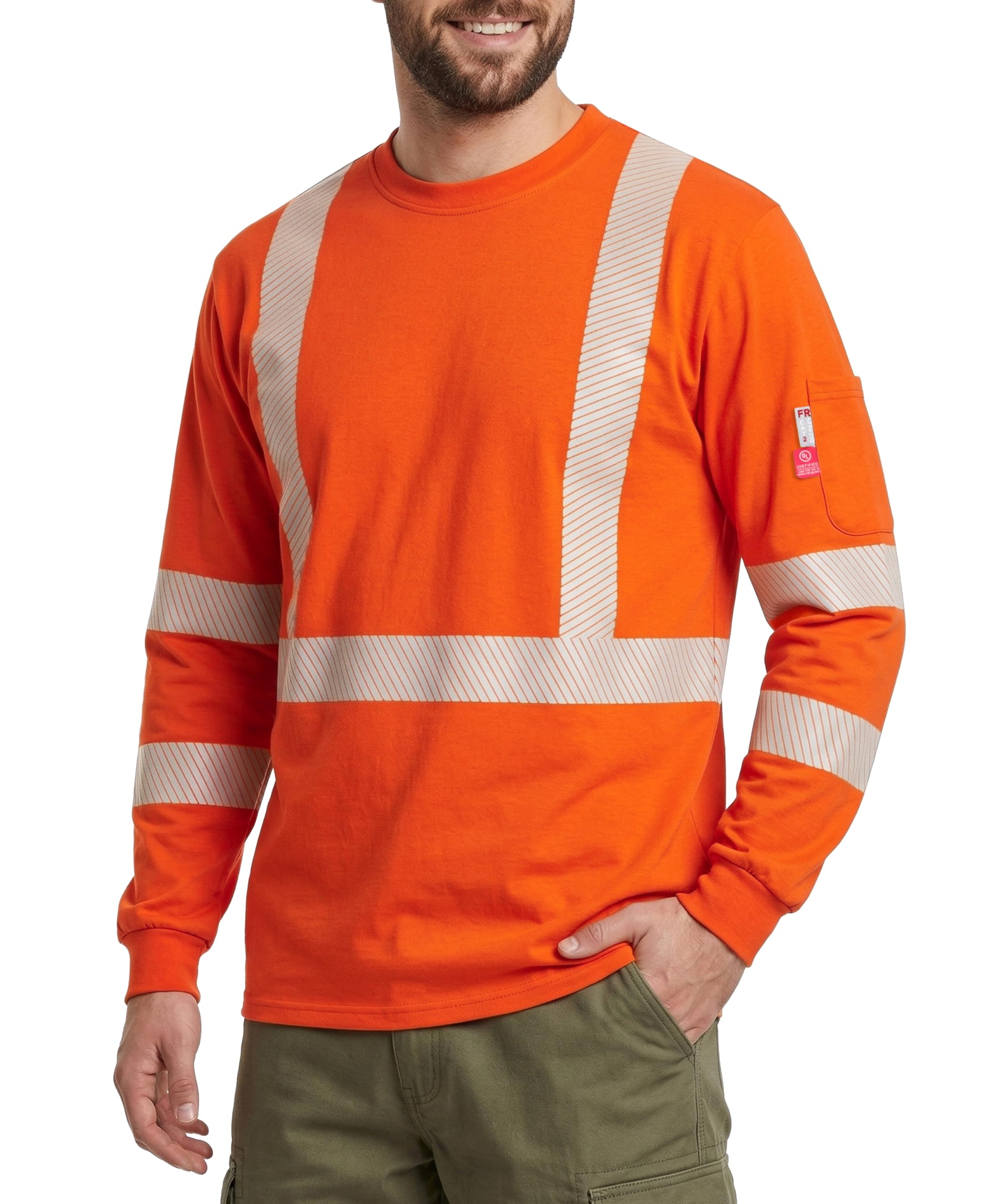 TICOMELA FR Flame Resistant T-Shirts 6oz with Reflective Tape, NFPA2112 | High Visibility 100%Cotton Work Shirts, Lightweight & Breathable, Durable Reflective Trim