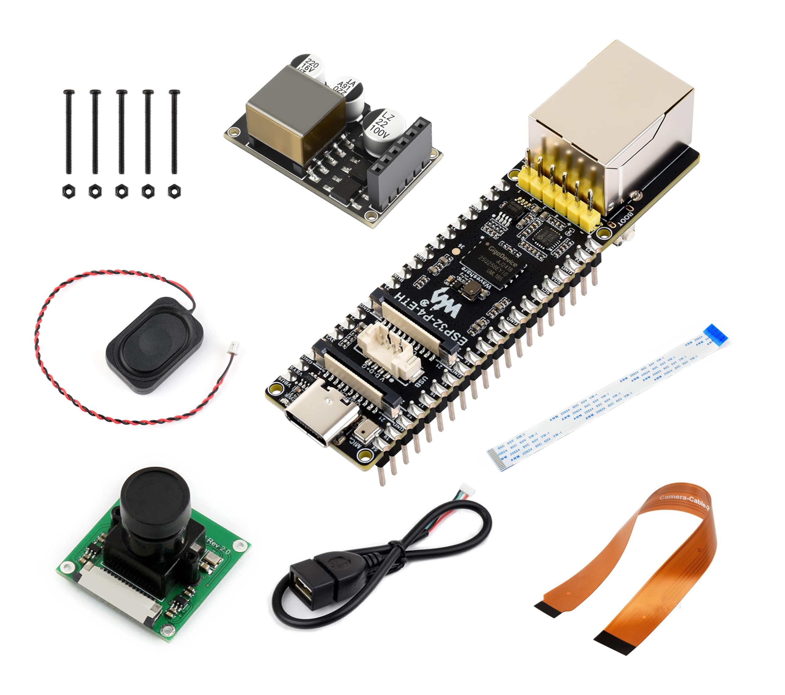 Scheda di sviluppo ESP32-P4-ETH, basata su ESP32-P4, porta Ethernet RJ45 da 100 Mbps, ricche interfacce uomo-macchina, supporta l'interazione vocale AI, con modulo PoE, fotocamera e altoparlante (8