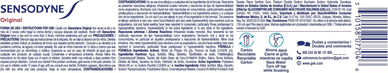 Sensodyne Maximum Strength Toothpaste For Sensitive Teeth With Fluriode And Cavity Proctection, Original Flavor - 4 OZ