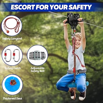 FAHKNS Zipline for Backyard Kids and Adults: 120FT Zipline Kit Outdoor