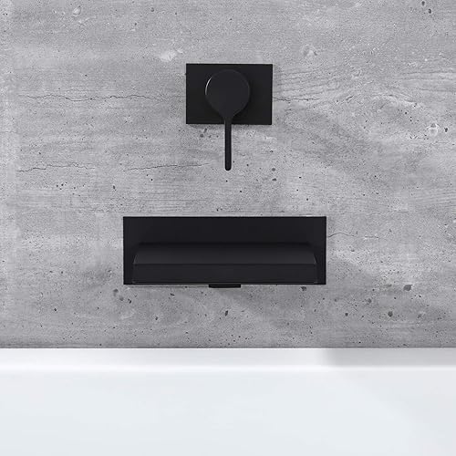 Miniatura 5 de sumerain Grifo de bañera de montaje en pared negro con boquilla de bañera de cascada, mango único con válvula áspera de alto flujo