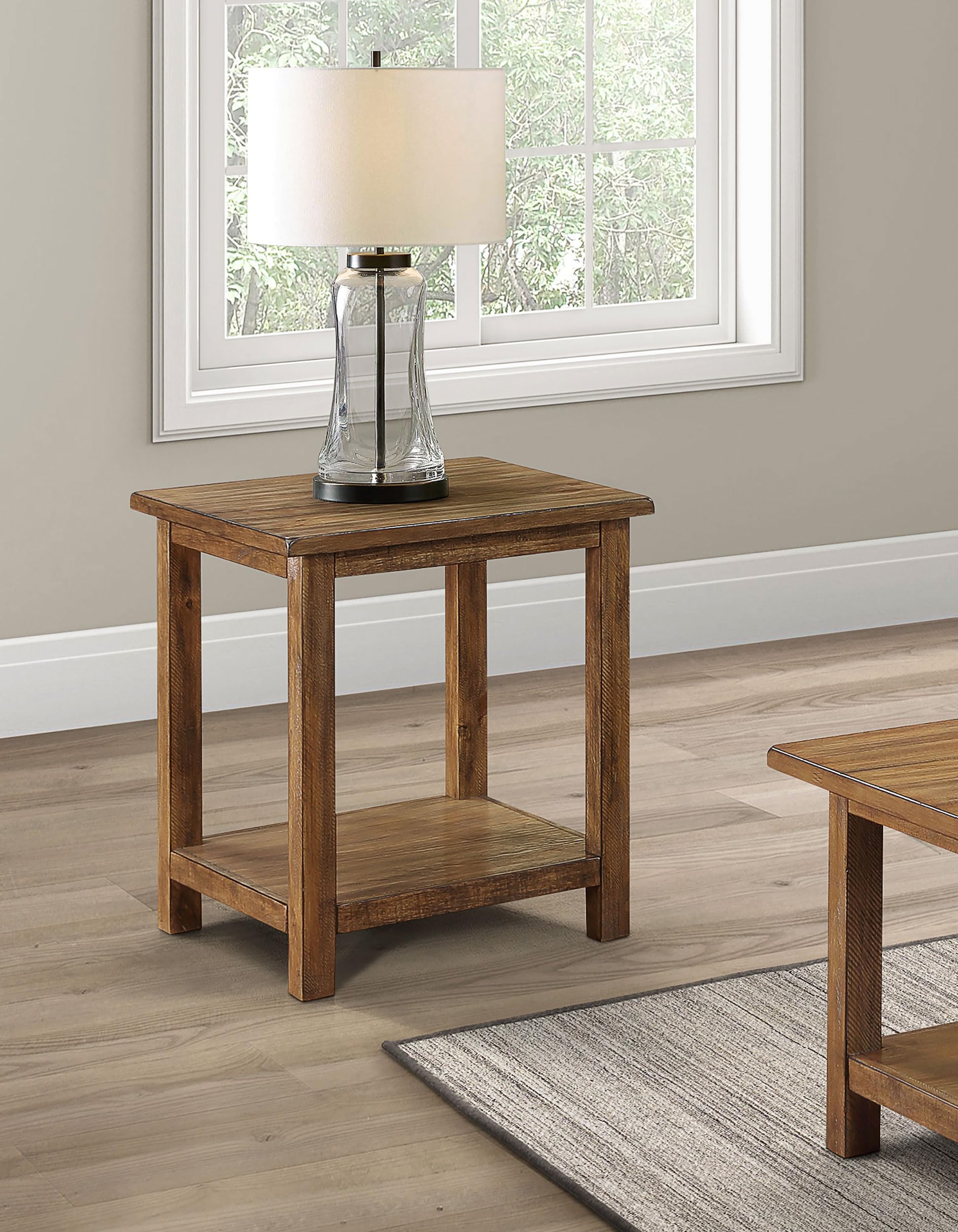 Wood - Square End Table with Lower Shelf, Open Storage and Rustic Style - Living Room - 20-Inch - Distressed Brown - 710546