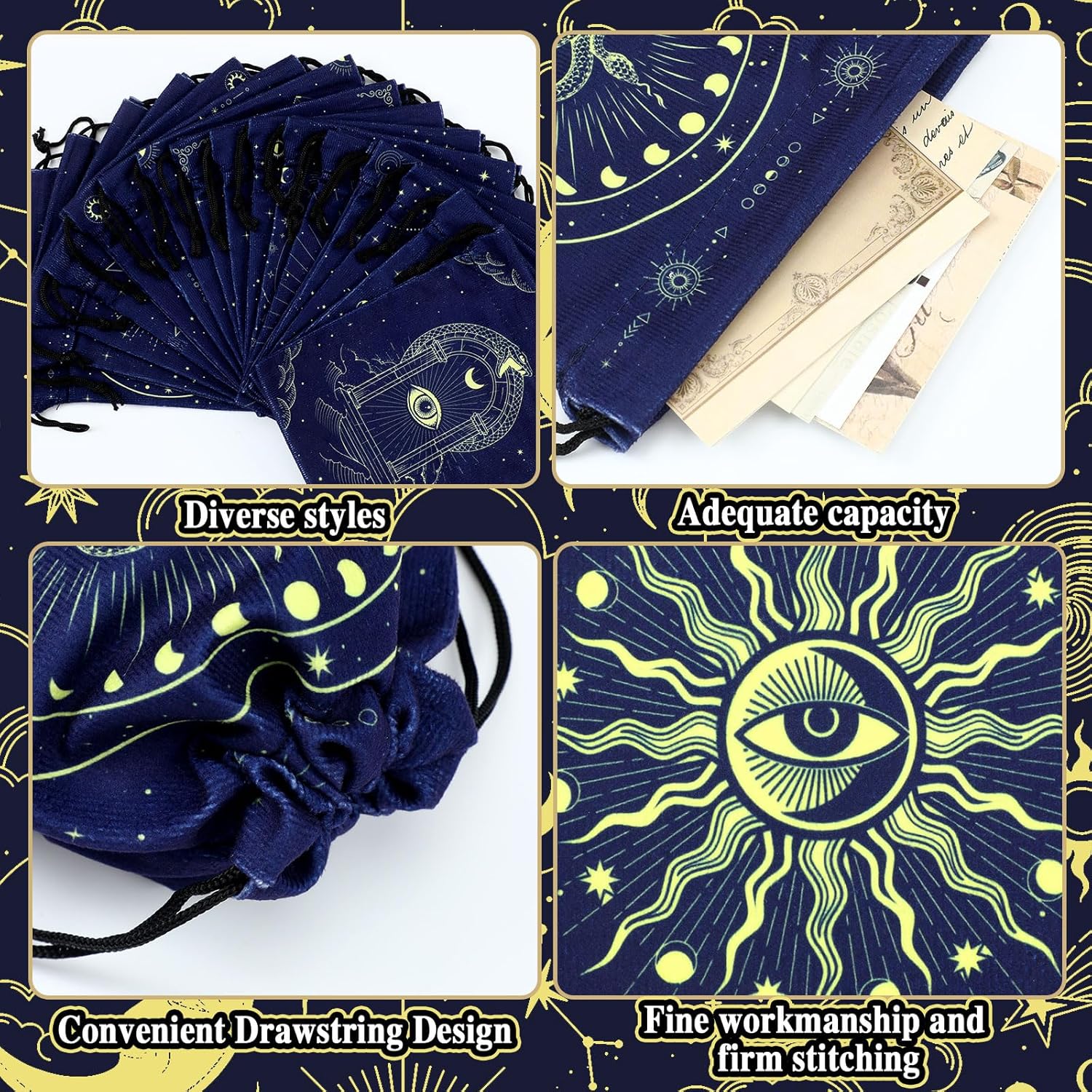 Paterr 16 Pcs Velvet Storage Bag for Tarot Cards, Runes, Dice - Vintage Drawstring Pouches for Jewelry and Tarot Enthusiasts, 7.1 x 5.9 Inch (Classic Style)