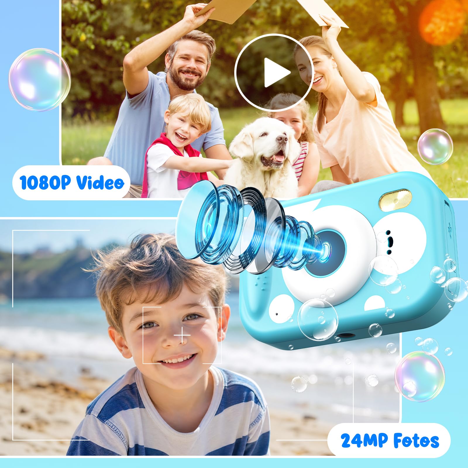 CHAKEYAKE Unterwasserkamera, IP67 10M/32.8FT Kinderkamera 1080P wasserdichte Digitalkamera mit 2.4" HD Bildschirm, 10X Digitalzoom, SD Karte, Geschenk für Jungen und Mädchen 3–12 Jahre, Blue
