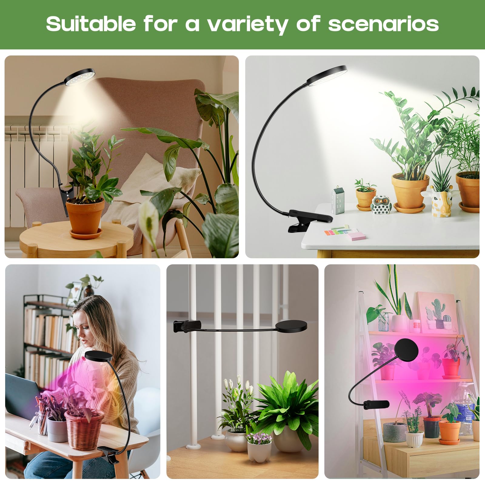 48 LED Lampe pour plantes à clip, Lampes de croissance horticoles à spectre complet d'intérieur, 6000 K, avec minuterie 3/9/12H, 10 niveaux de luminosité, 3 modes d'éclairage, Growlight (2)