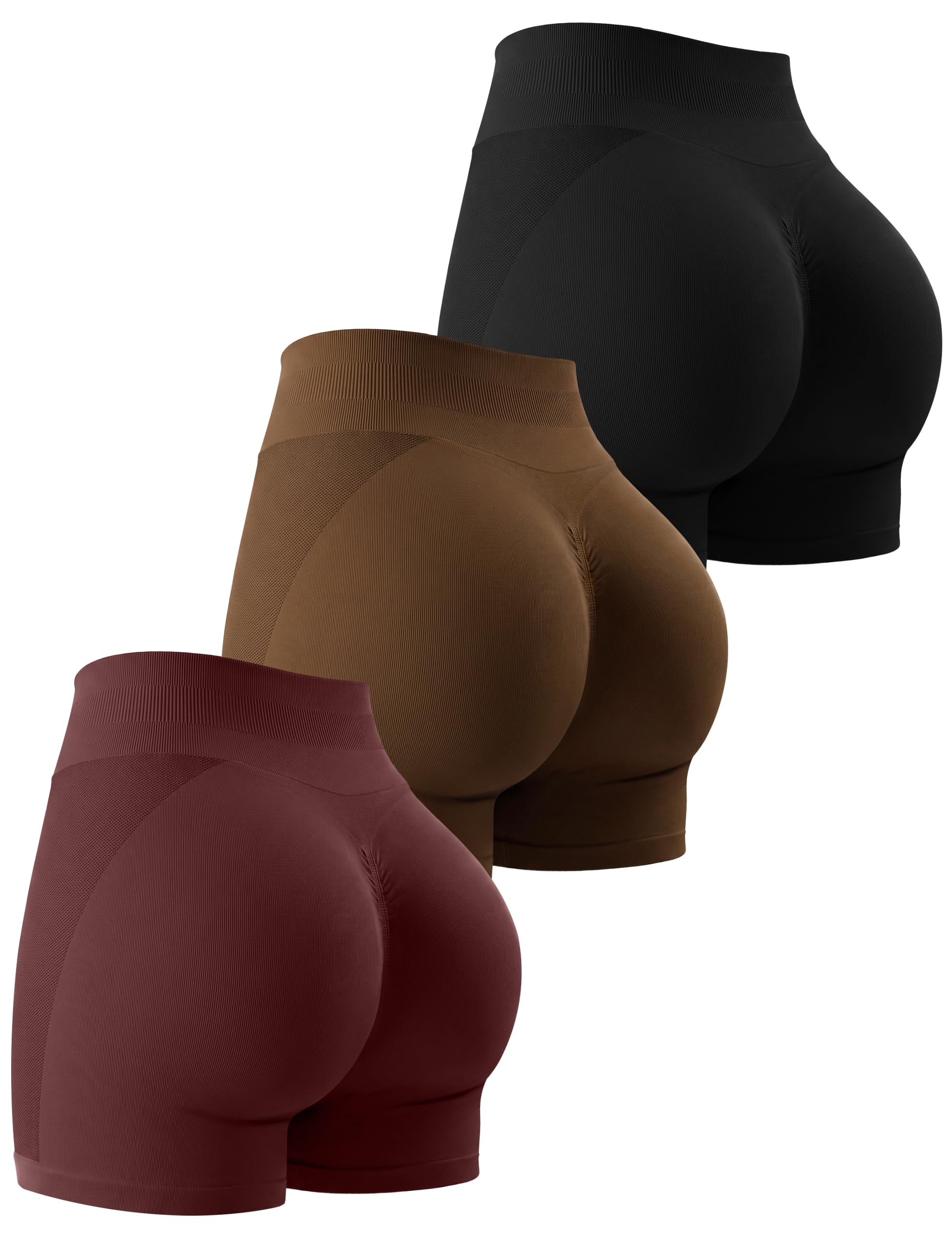 3 Piece Workout Shorts Womens Seamless High Waist Butt Lifting Scrunch Yoga Gym Shorts-image-36