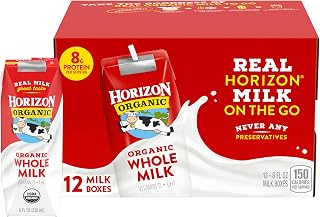Horizon Organic Shelf-Stable Whole Milk Boxes, 8 fl oz 12 Pack - USDA Organic UHT Milk, 8g Protein, No Refrigeration for Lunchbox & Travel