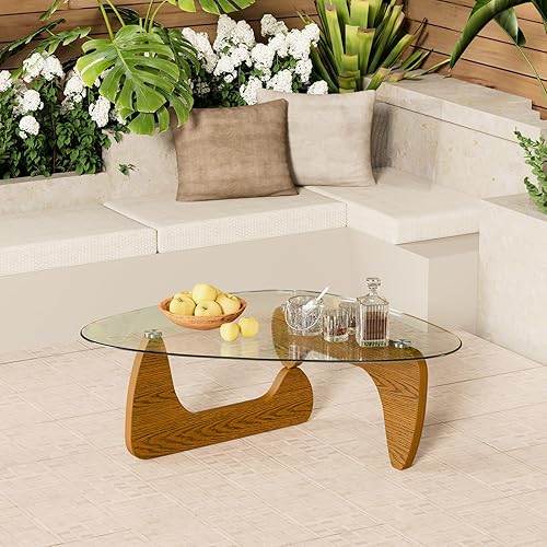 Miniatura 7 de Mesa de centro Morden de madera maciza, 42.5 x 28.5 x 16.1 pulgadas, mesa central triangular para sala de estar con parte superior de vidrio