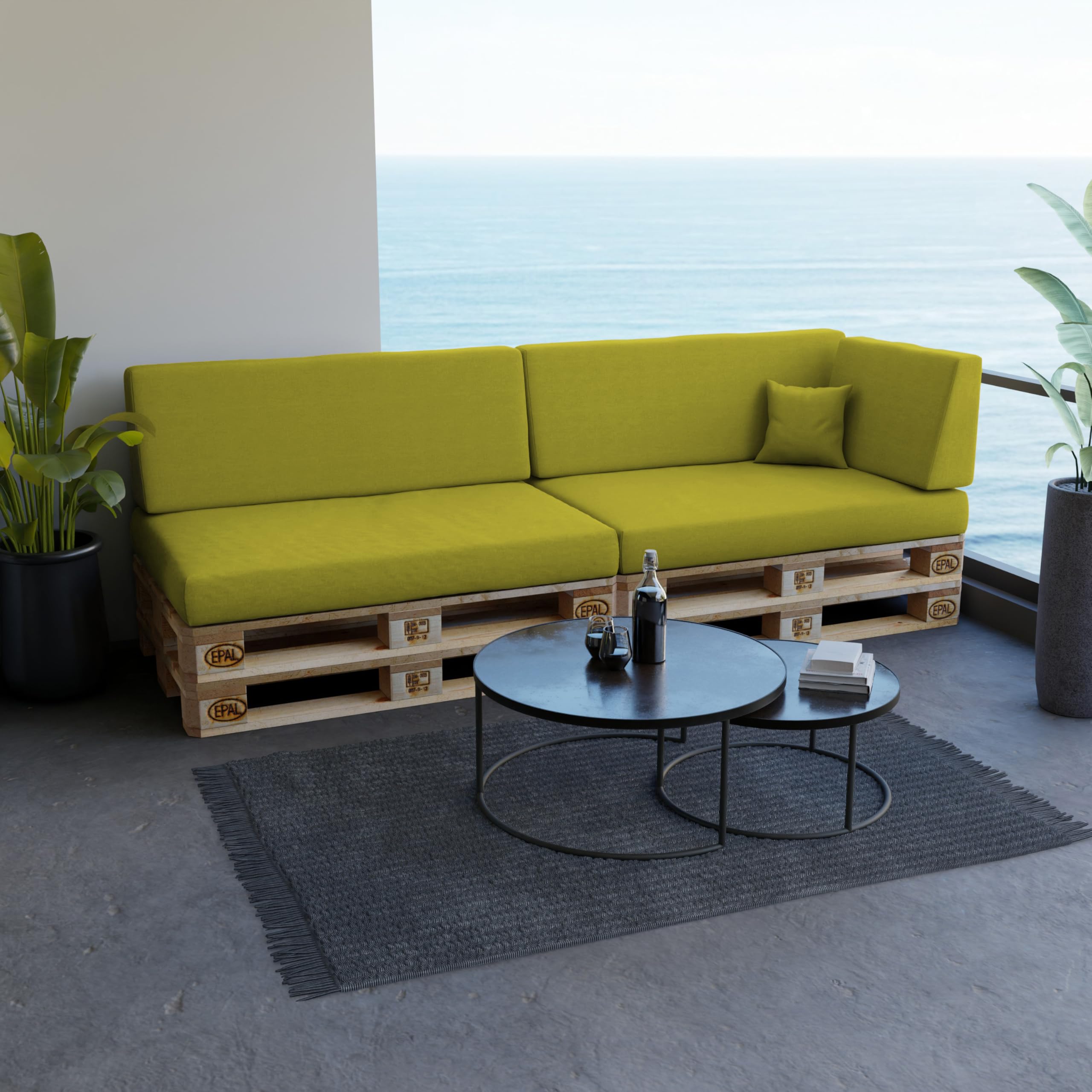POKAR Euro Pallet Seating Set of 2: 1x seat cushion 120x80cm + 1x back cushion 120x40cm, cold foam, removable covers, Home Garden Furniture DIY, indoor outdoor pillow, without pallets, Beige — view 214