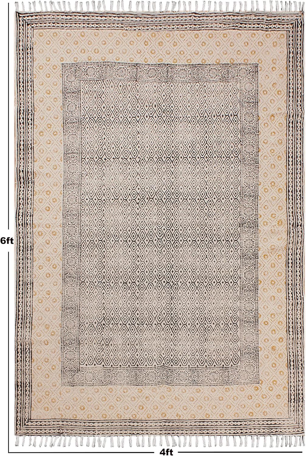 Kilim Tapis carré en coton beige et noir épais de 0,5 cm d'épaisseur – Lavable à la main – Tapis en coton tissé plat pour cuisine, table de chevet, entrée