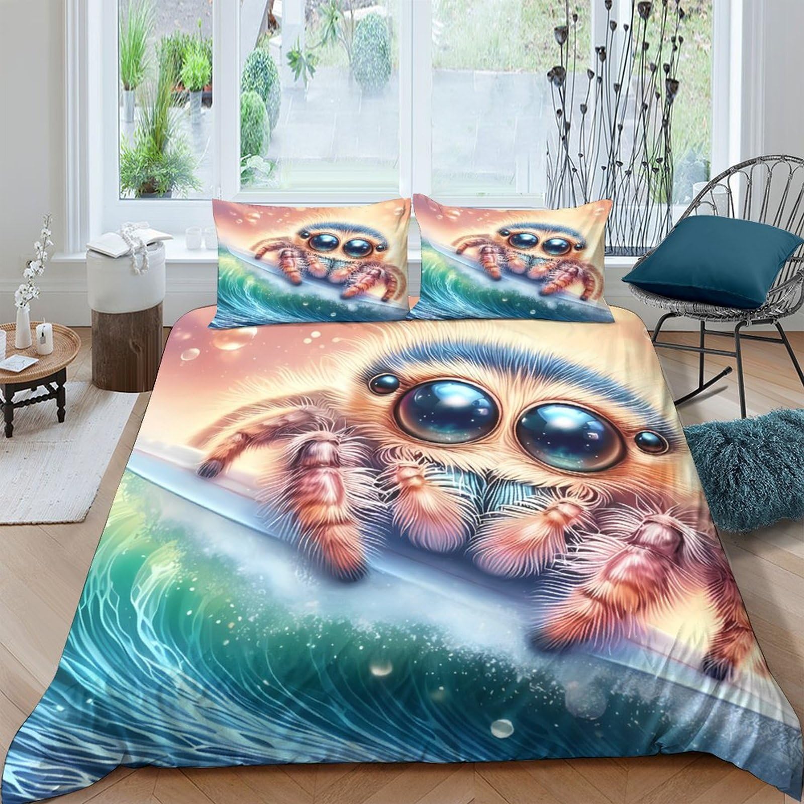 Ctjqhvkz Style-1 3D Printed Cute Cartoon Spider Fitted Sheet Microfiber Soft Colorful Wave Bed Cover For Bedroom Dorm Mattress Decor Single（135X200cm）