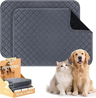 Welpenunterlagen Waschbar, 2 Stück 45x60cm Wiederverwendbare PIPI Matten Für Hunde, Super Saugfähig Haustier-Urinunterlage, Wasserdicht rutschfest Auslaufsicher Puppy Pads for Welpen, Meerschweinchen