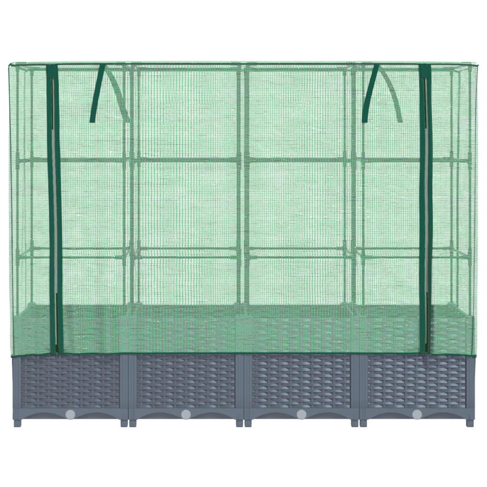 Homgoday Hochbeet mit Gewächshaus-Aufsatz Pflanzkasten Gemüsebeet Blumenbeet Blumenkasten Gartenbeet Pflanzbeet Frühbeet für Balkon Garten Terrasse Rattan-Optik 160x40x138 cm Dunkelgrau