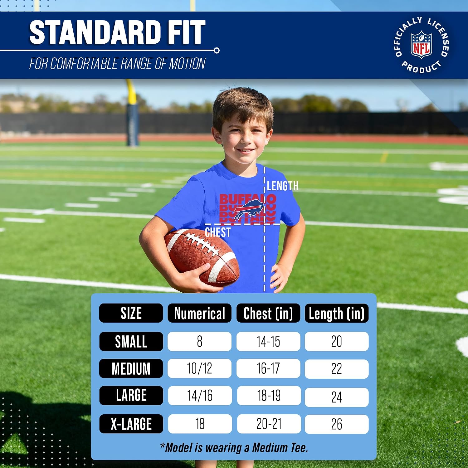 NFL Youth Repeating Logo Football T-Shirt Unisex Tag Free Comfortable, Kids Boys Girls, Lightweight Soft