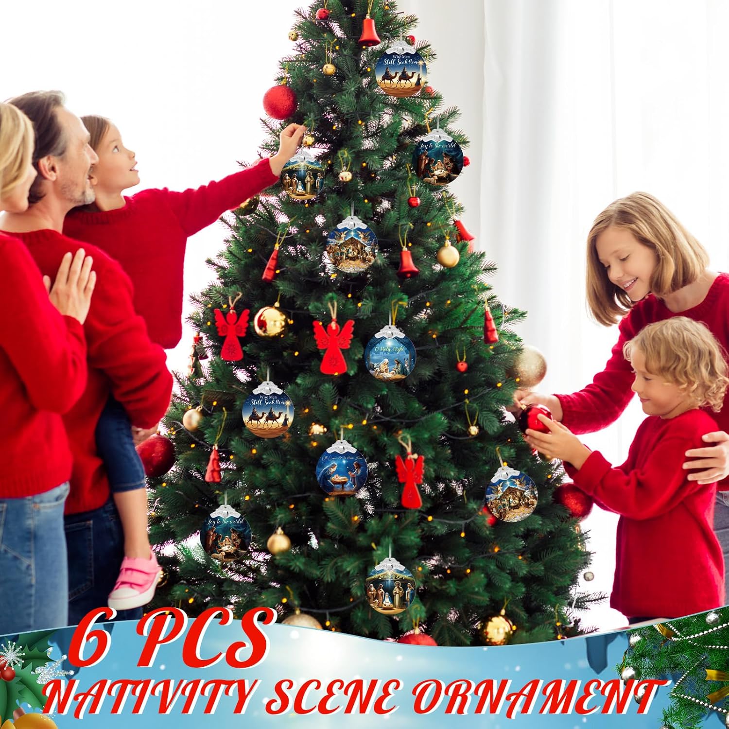 Thyle 6 Pack Nativity Ornaments for Christmas Tree Bulk Christian Nativity Scene Decorations 3" Religious Jesus Gifts for Women Men Window Tree Acrylic Hanging Decor (Classic Style) - Image 4