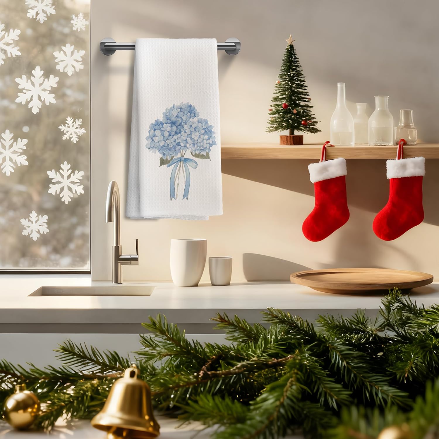 Hydrangea Floral Kitchen Towels,Farmhouse Floral Flowers Decorative Towel for Bathroom Kitchen,Hydrangeas Gifts, 16x24 Inch - Image 7