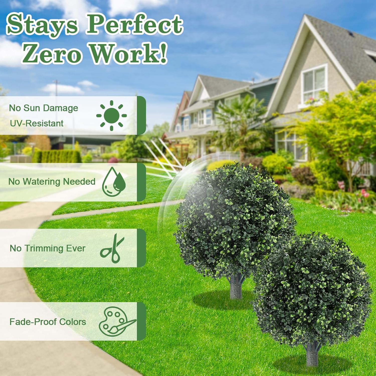 Artificial Boxwood Topiary Ball (2 Pack) - 17" UV Resistant Faux Plants for Outdoor & Indoor, Porch, Garden, Patio Decor - Fake Shrub Bushes with Ground Spike - Image 3