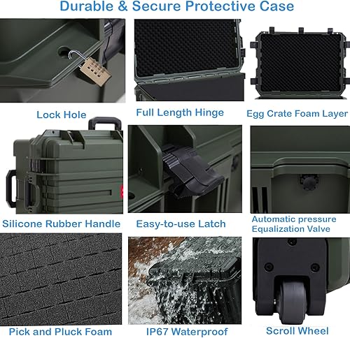 Miniatura 4 de Regetek Funda rígida impermeable, 33 x 21 x 14 pulgadas, funda para equipo con ruedasespuma personalizable, funda de rodillo de engranajes para