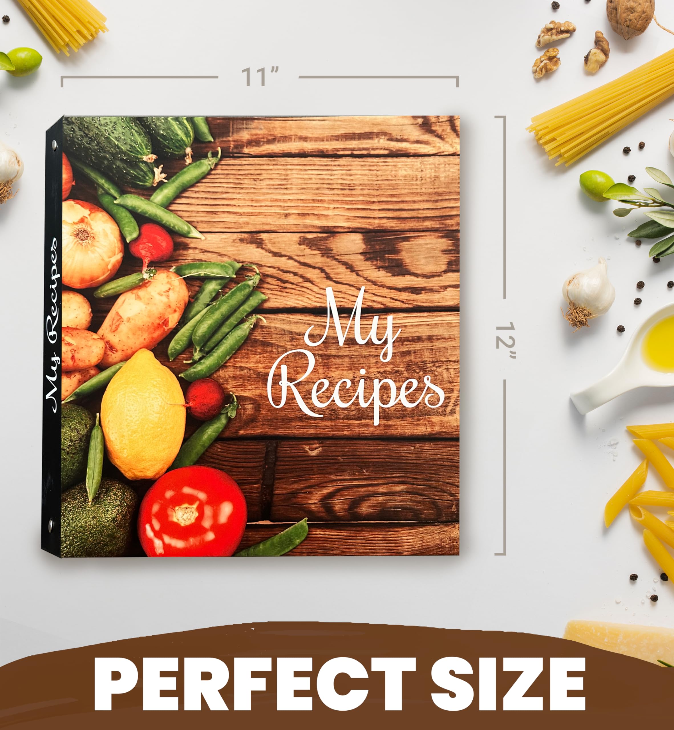 Libro di ricette per ricette con pennarello impermeabile, organizer per ricette, include penna, 30 protezioni, 30 pagine e 6 divisori, 27,9 x 30,5 cm, raccoglitore per ricette a 3 anelli, libro di