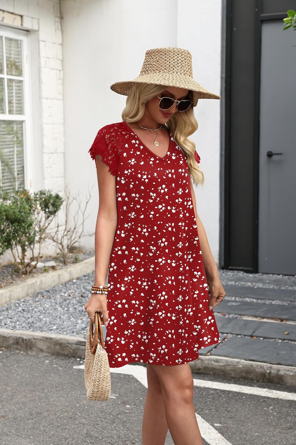 WIHOLL Dresses for Women 2026 Summer Casual Wedding Guest Dress Lace Short Sleeve Sundresses Fashion Beach Vacation Clothes - Image 4