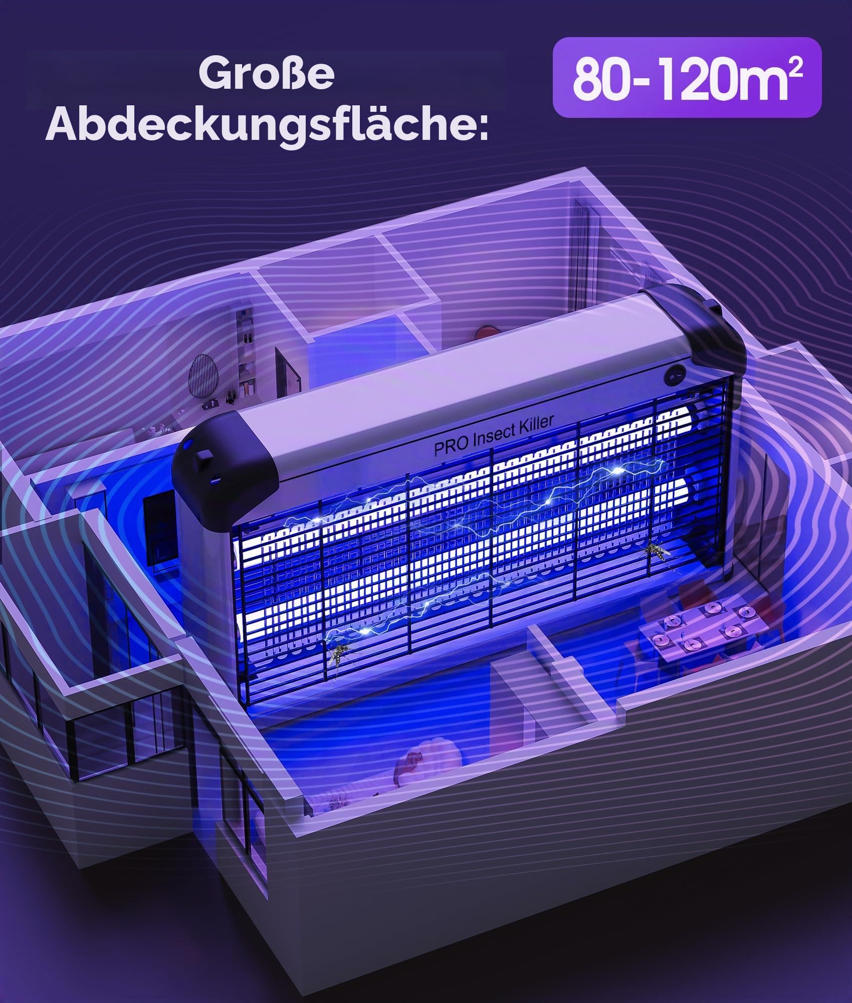 Spectracide Wirksam Insektenlampe Innen, 30w Fliegenfalle Elektrisch Insektenvernichter mit UV Lampe, 2400V Insektenfänger Elektrisch Fliegen Wespen Mücken Moskitos Milben